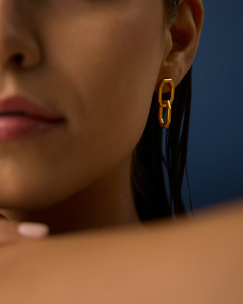 Model wearing Australian designer jewellery in vermeil and silver